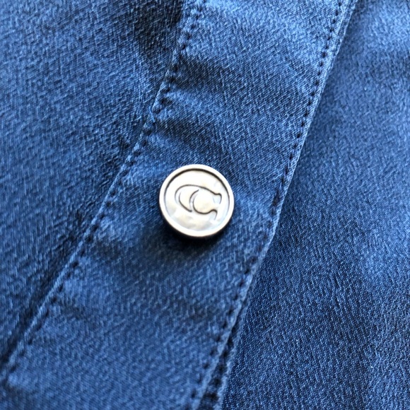 Coach Silk Ruffle Tuxedo Button Down Shirt in Navy Size 8 - Picture 6 of 13